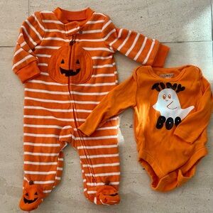 Halloween Pumpkin and Ghost Baby Footies 3 mo